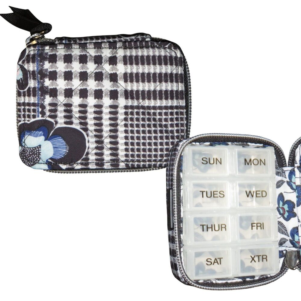 Vera Bradley Floral Plaid Small Travel Daily Pill Box Organizer Case